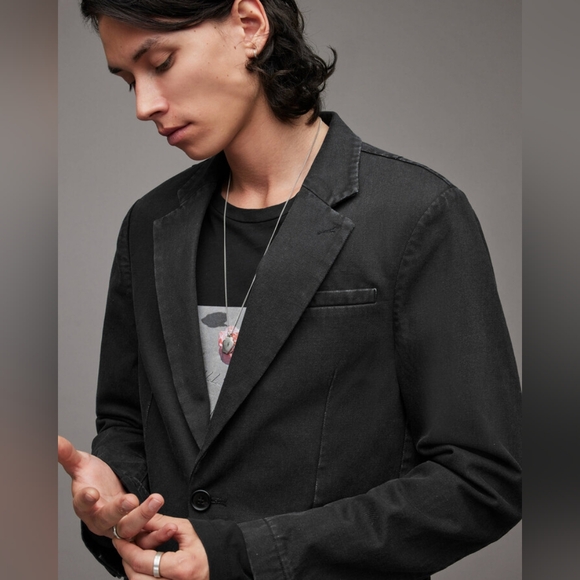 SOLD!!! Allsaints Mercier Black Denim Single Breasted Jacket NWOT - Picture 3 of 6